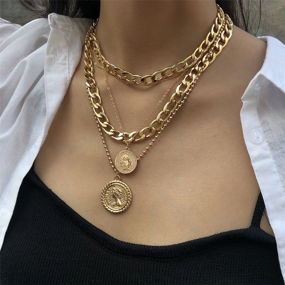 Bold Golden Layered Coin Necklace JLTN1988