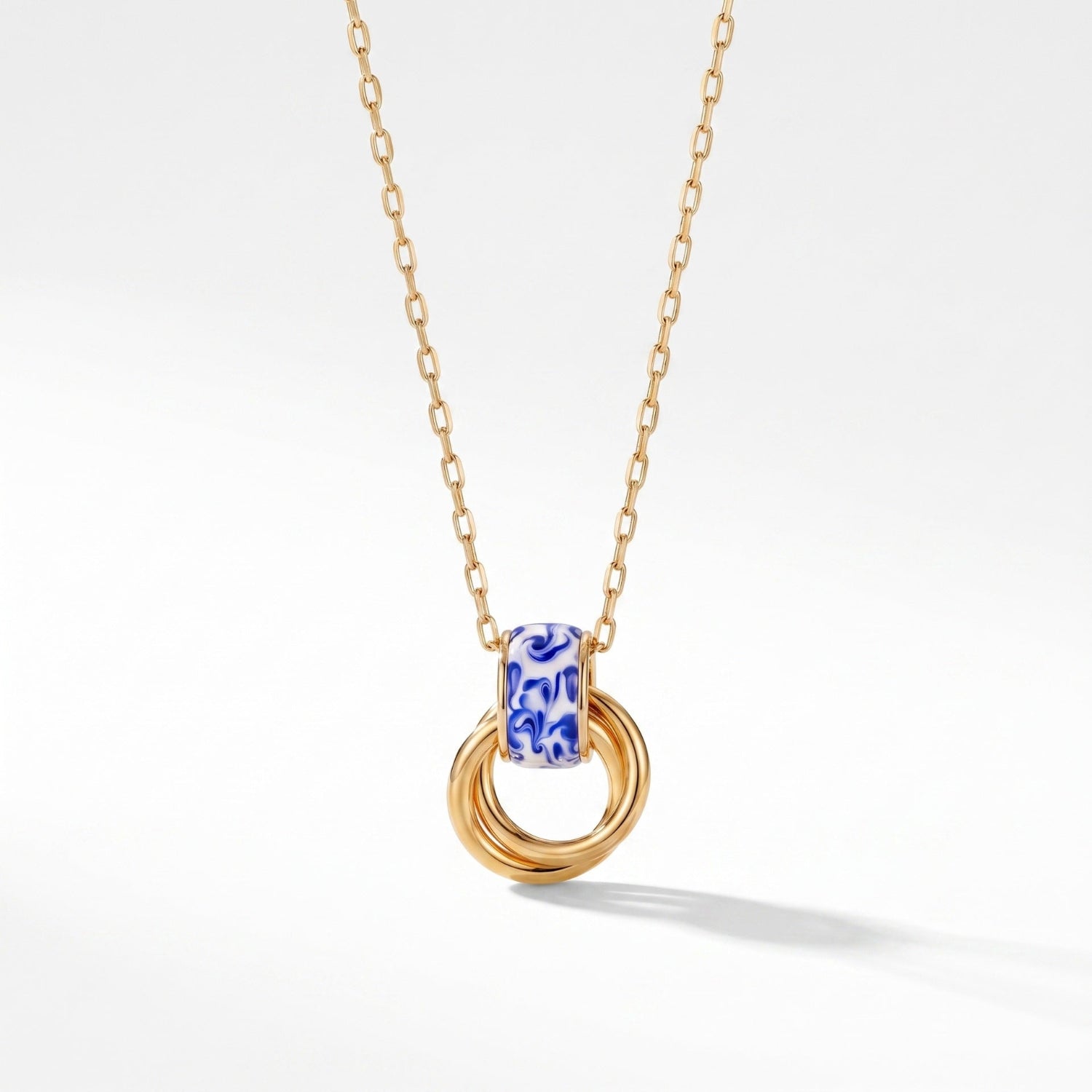 Gold Blue Enamel Ring Necklace JLTN1995