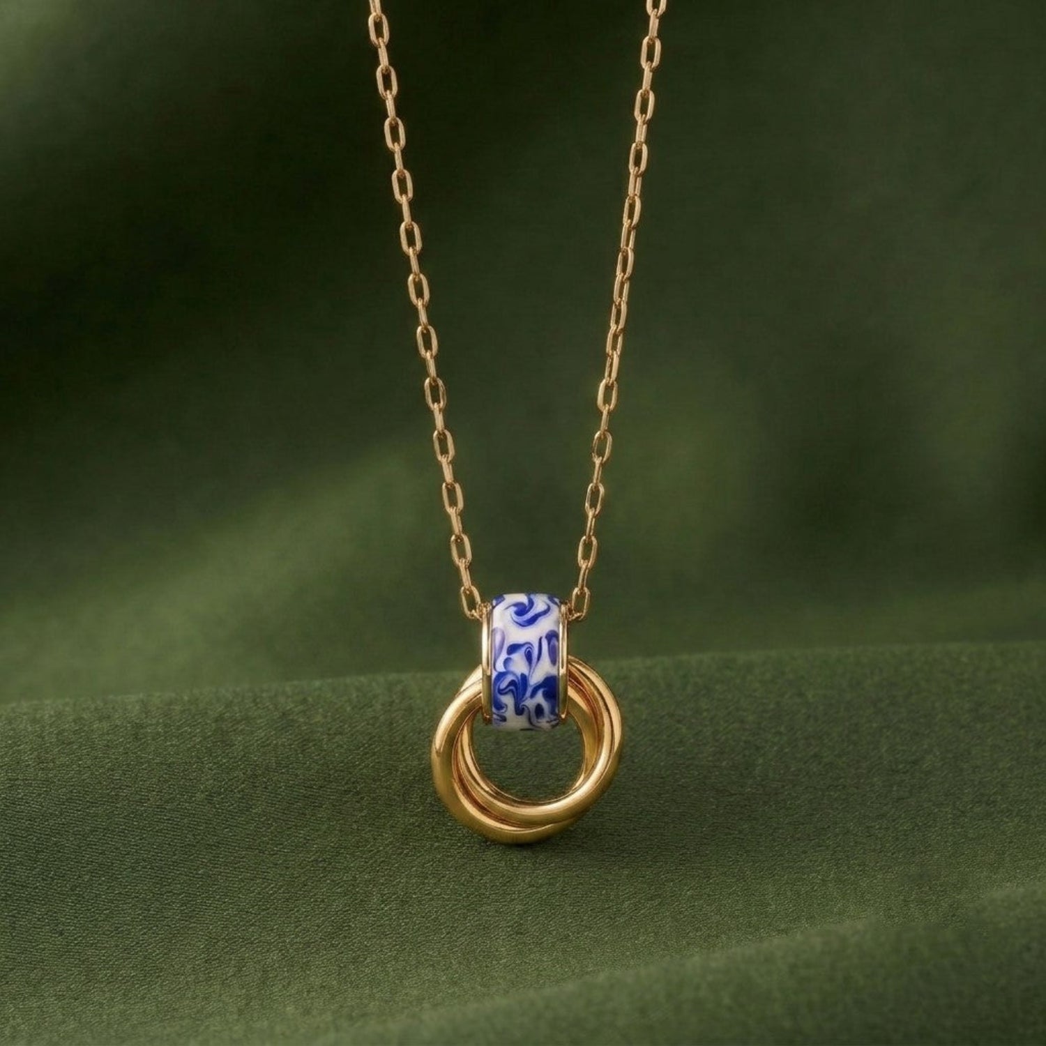 Gold Blue Enamel Ring Necklace JLTN1995