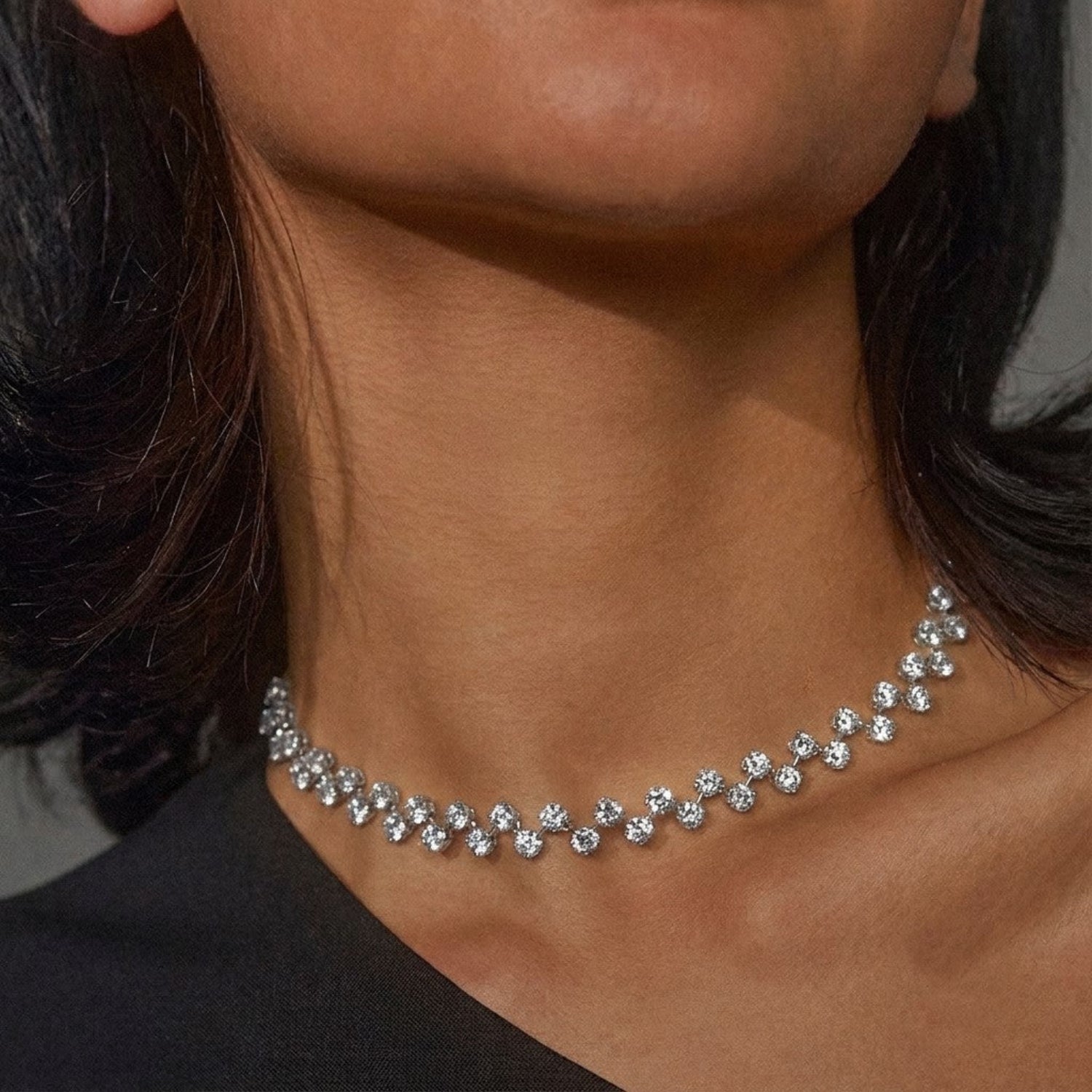 Silver Crystal Zigzag Tennis Choker JLTN2003