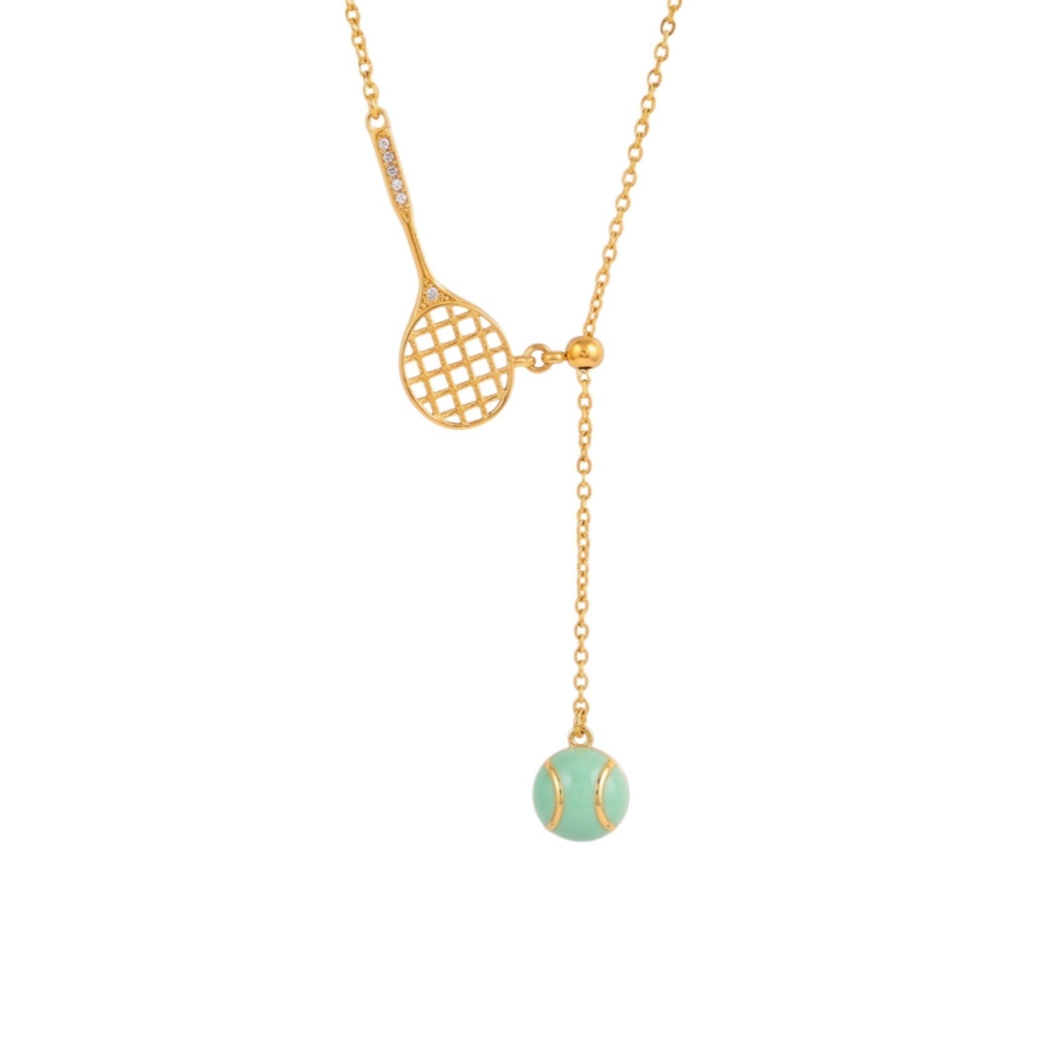Gold Tennis Racket Lariat Necklace JLTN2006
