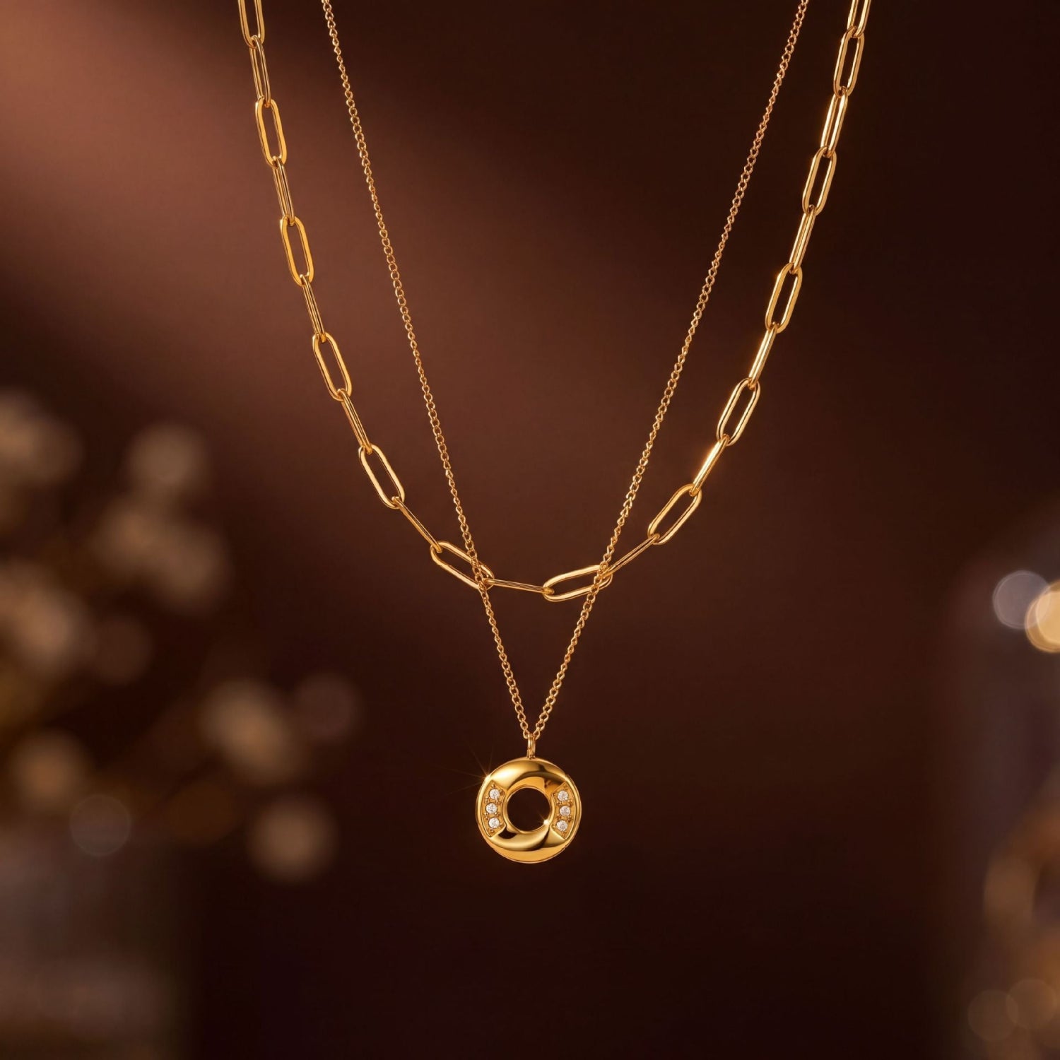 Gold Layered Circle Pendant Necklace JLTN2013