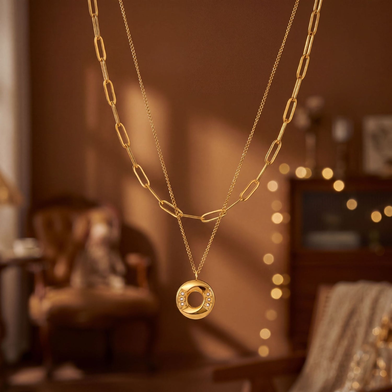 Gold Layered Circle Pendant Necklace JLTN2013