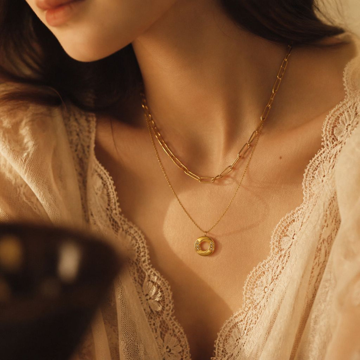 Gold Layered Circle Pendant Necklace JLTN2013