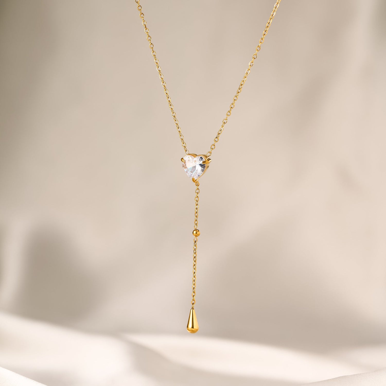 Gold Crystal Heart Lariat Necklace JLTN2014