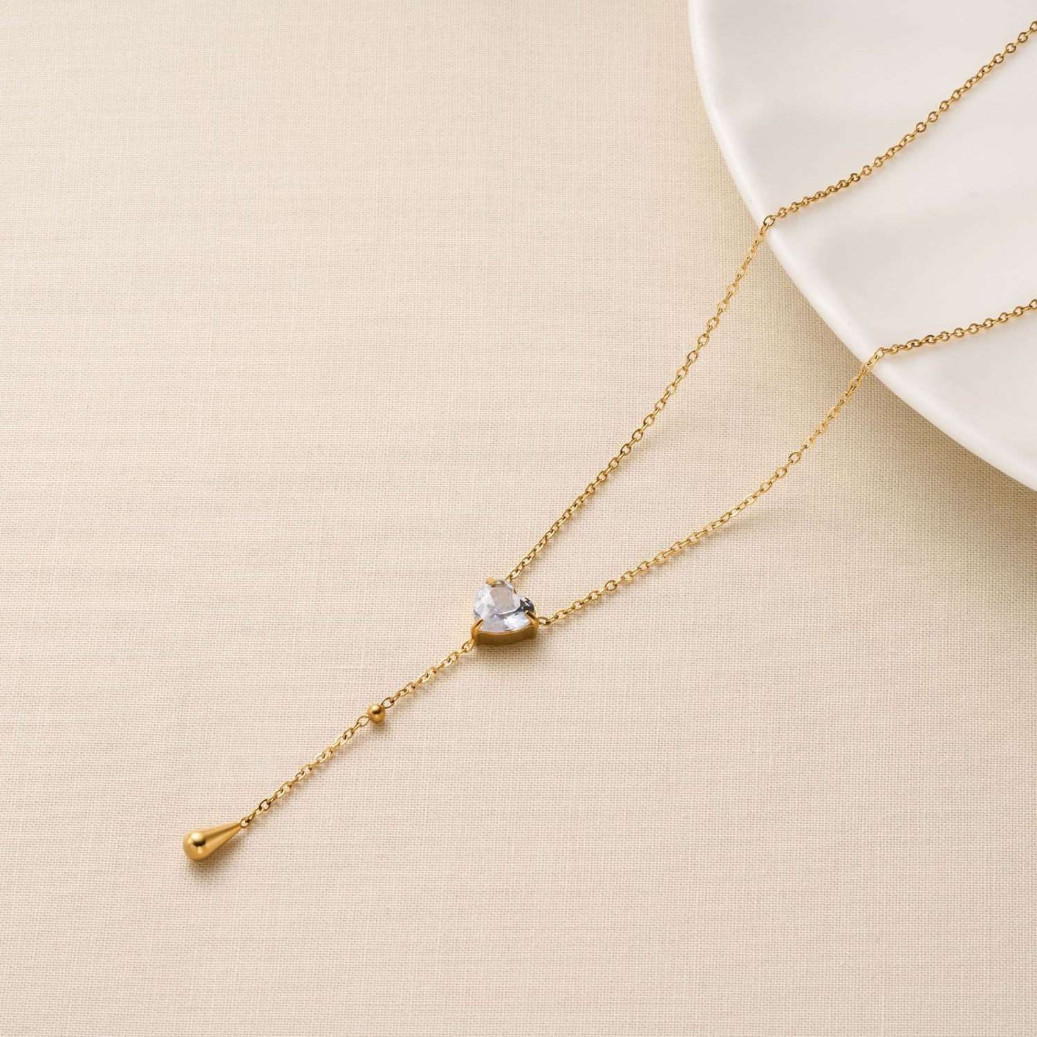 Gold Crystal Heart Lariat Necklace JLTN2014