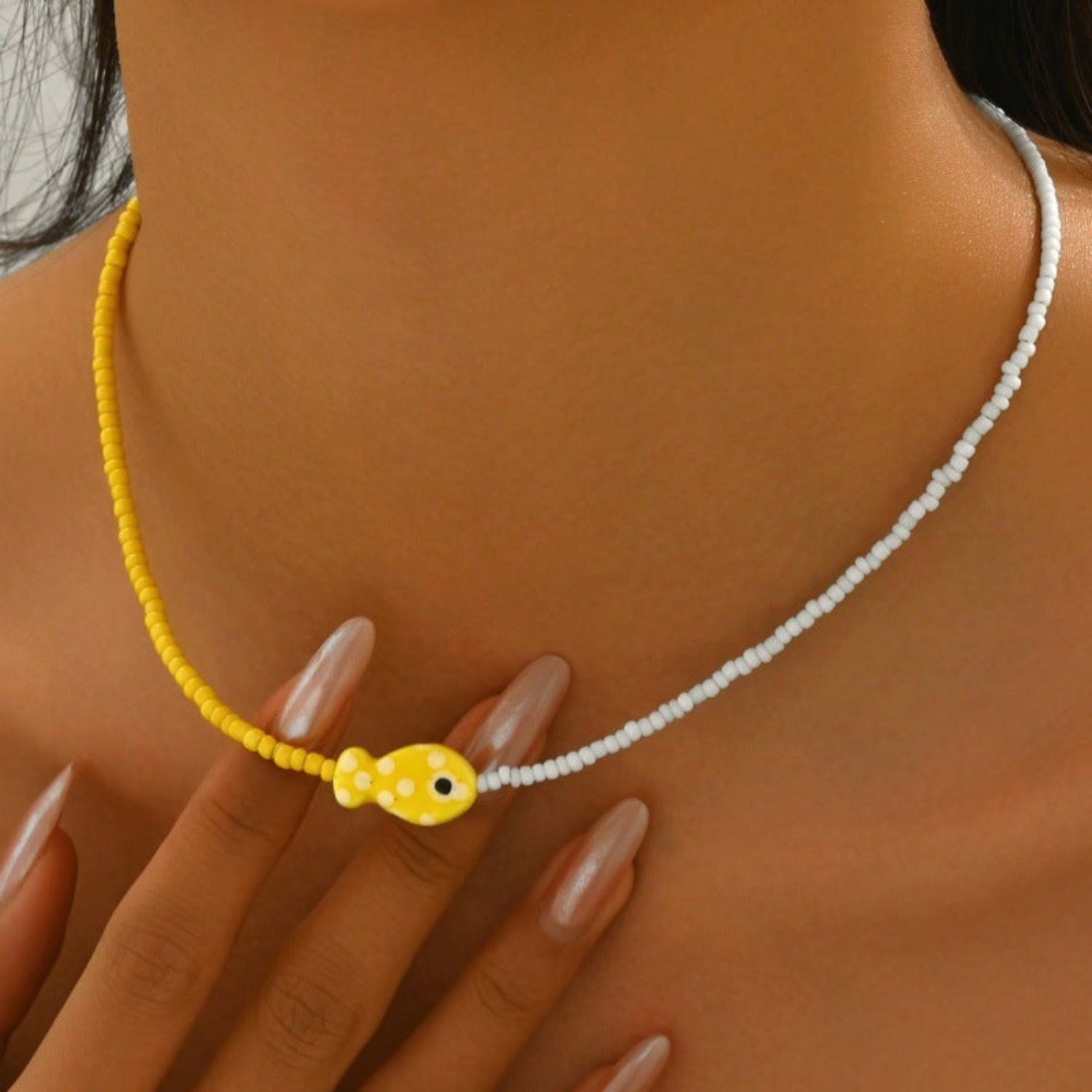 Yellow White Fish Beaded Choker JLTN2015