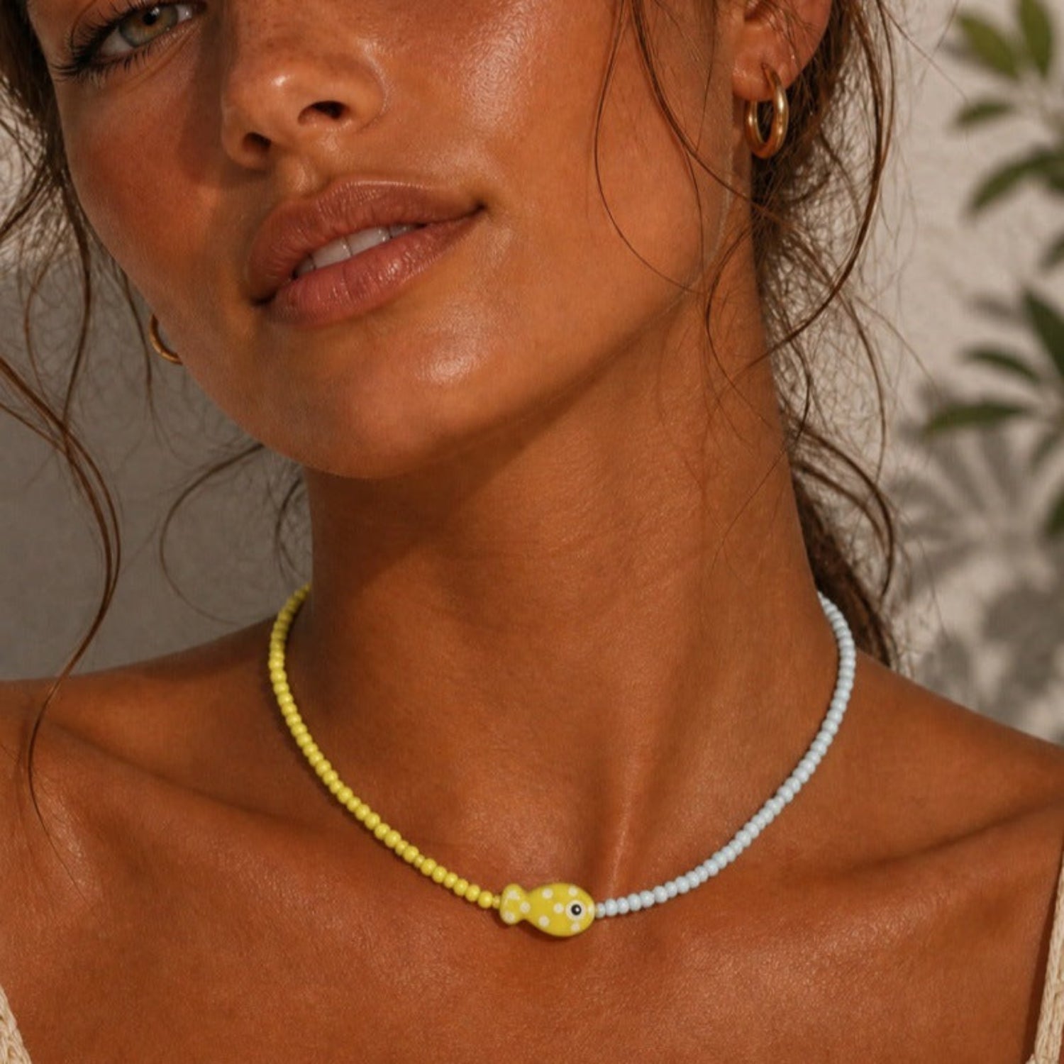 Yellow White Fish Beaded Choker JLTN2015