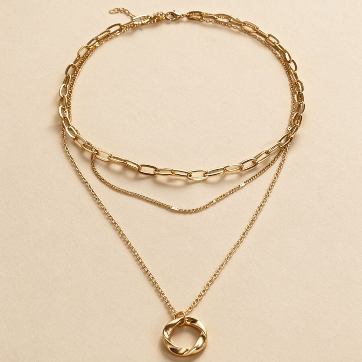 Gold Layered Ring Pendant Necklace JLTN2016
