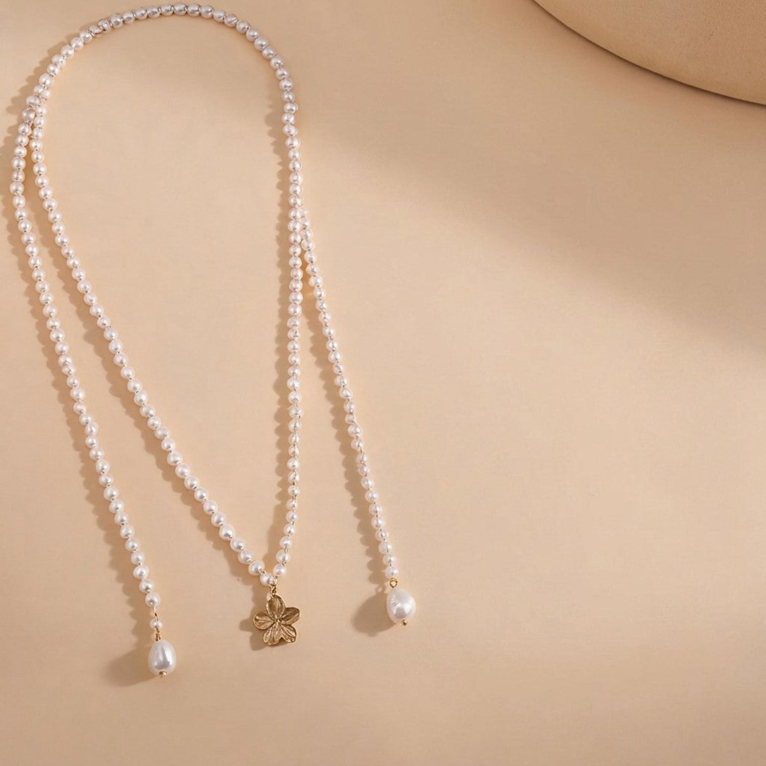 White Pearl Flower Lariat Necklace JLTN2017