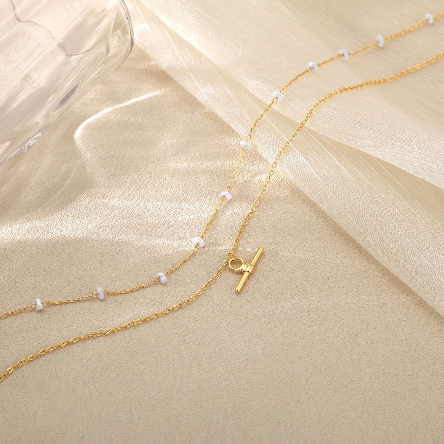 Gold White Beaded Layered Necklace JLTN2018