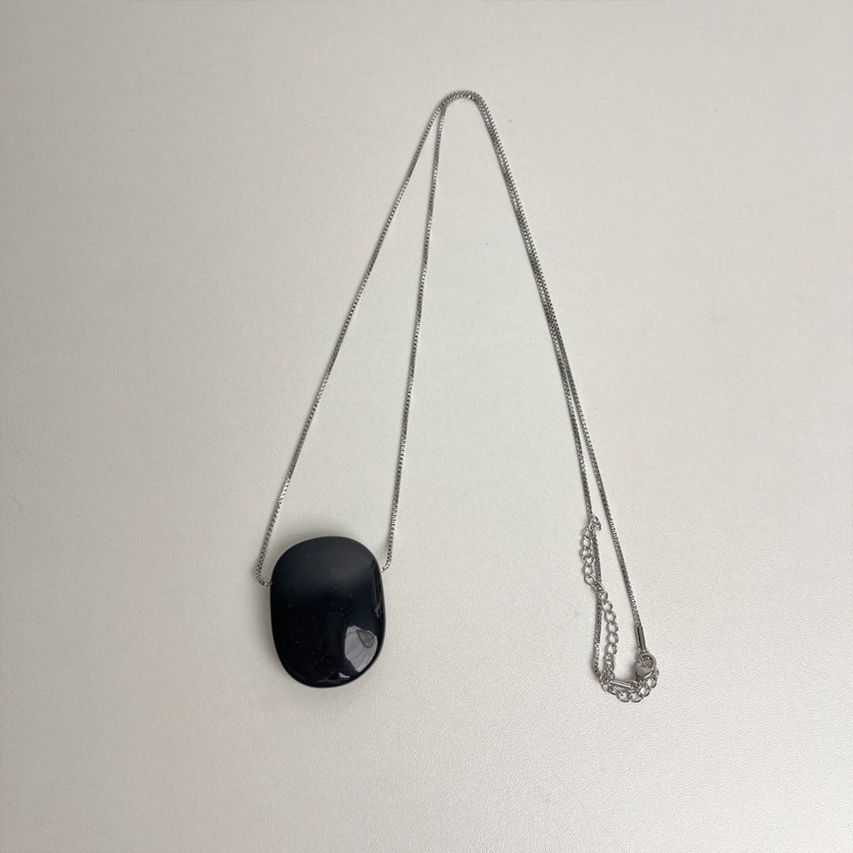 Silver Black Stone Pendant Necklace JLTN2019