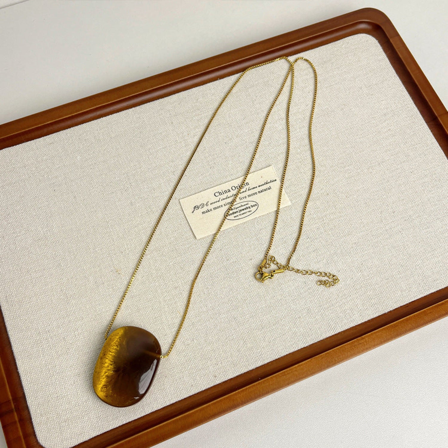 Gold Brown Stone Pendant Necklace JLTN2020