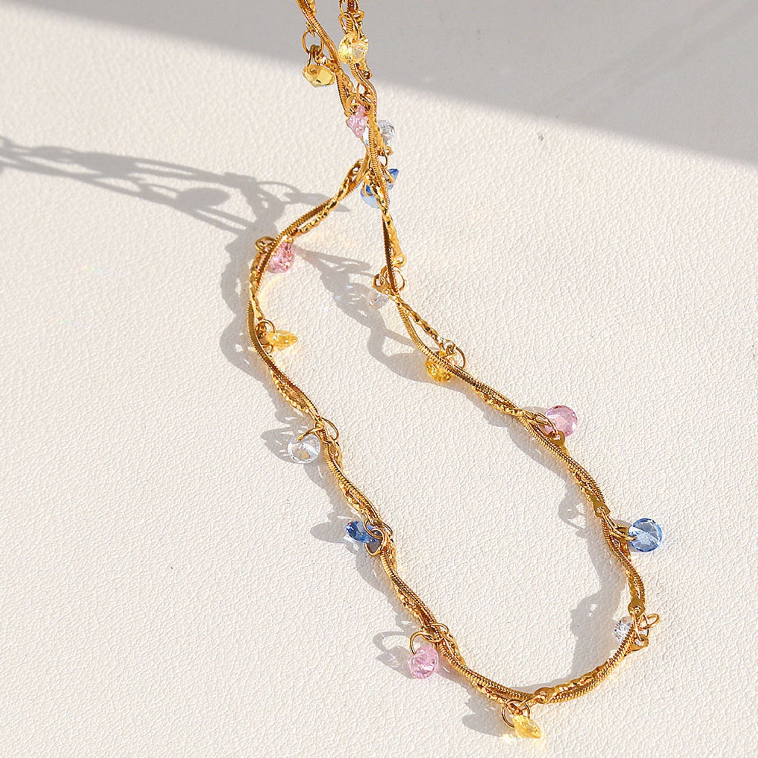 Gold Multicolor Crystal Station Necklace JLTN2021