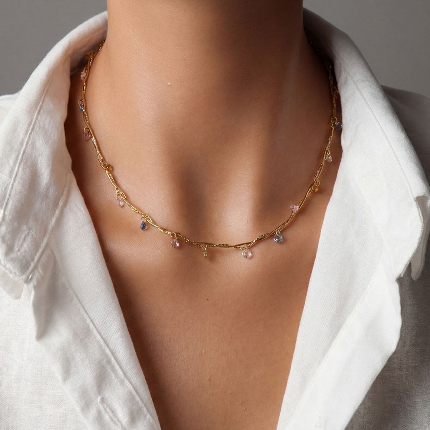 Gold Multicolor Crystal Station Necklace JLTN2021
