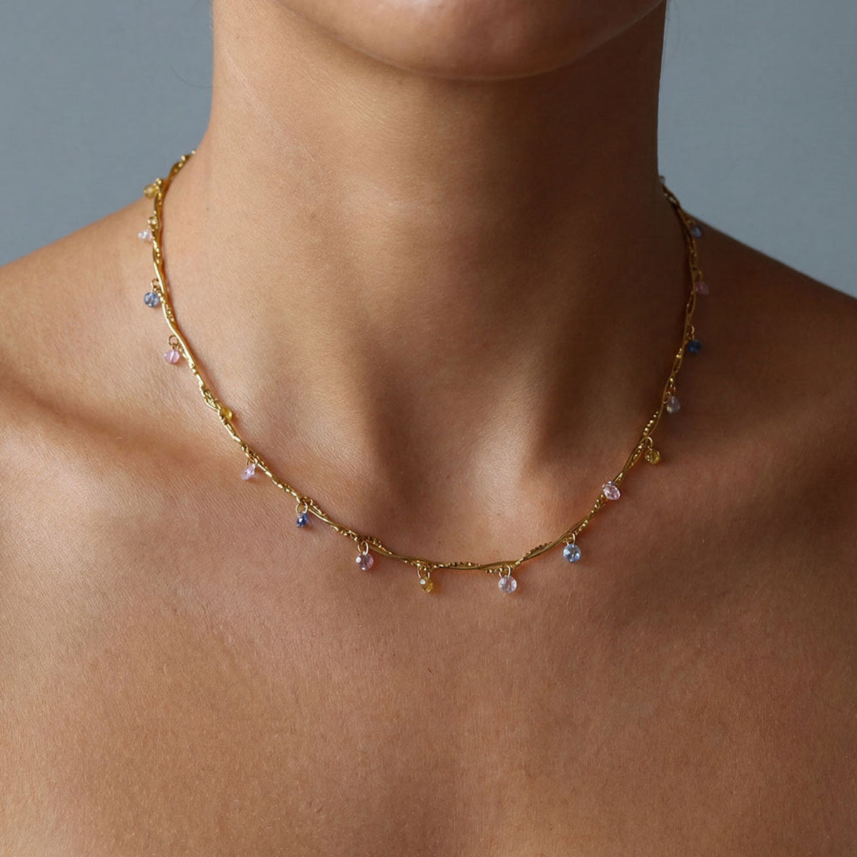 Gold Multicolor Crystal Station Necklace JLTN2021