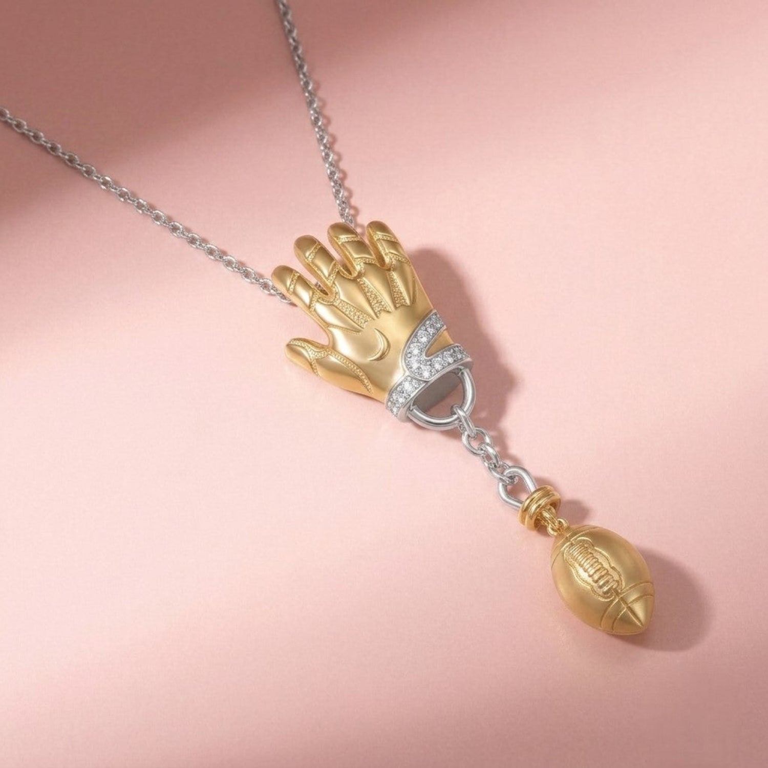 Two-Tone Football Glove Necklace JLTN2029