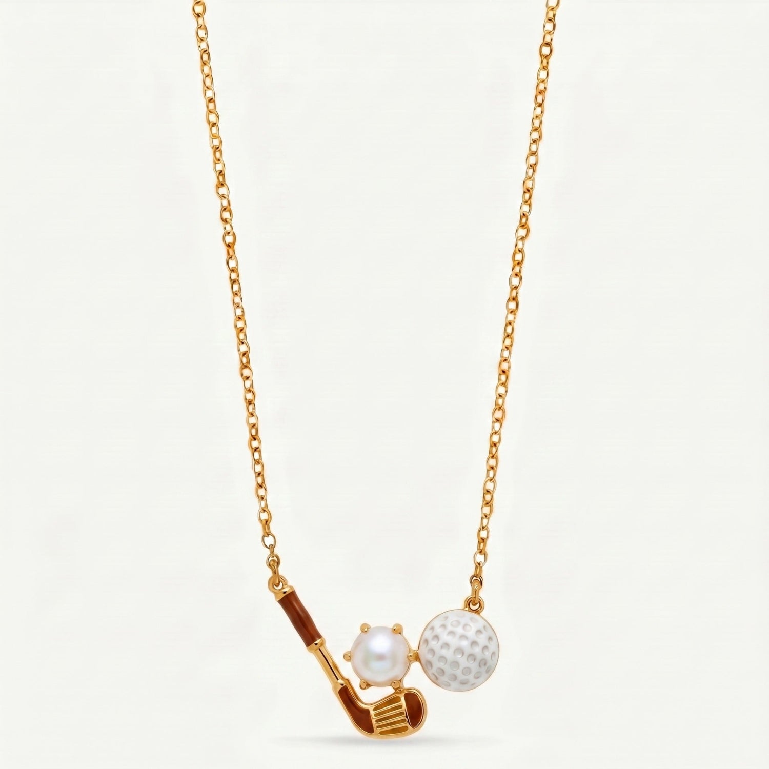 Gold White Pearl Golf Necklace JLTN2032