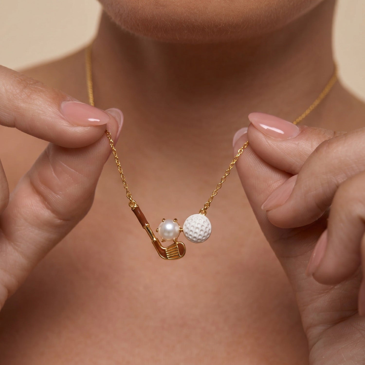 Gold White Pearl Golf Necklace JLTN2032
