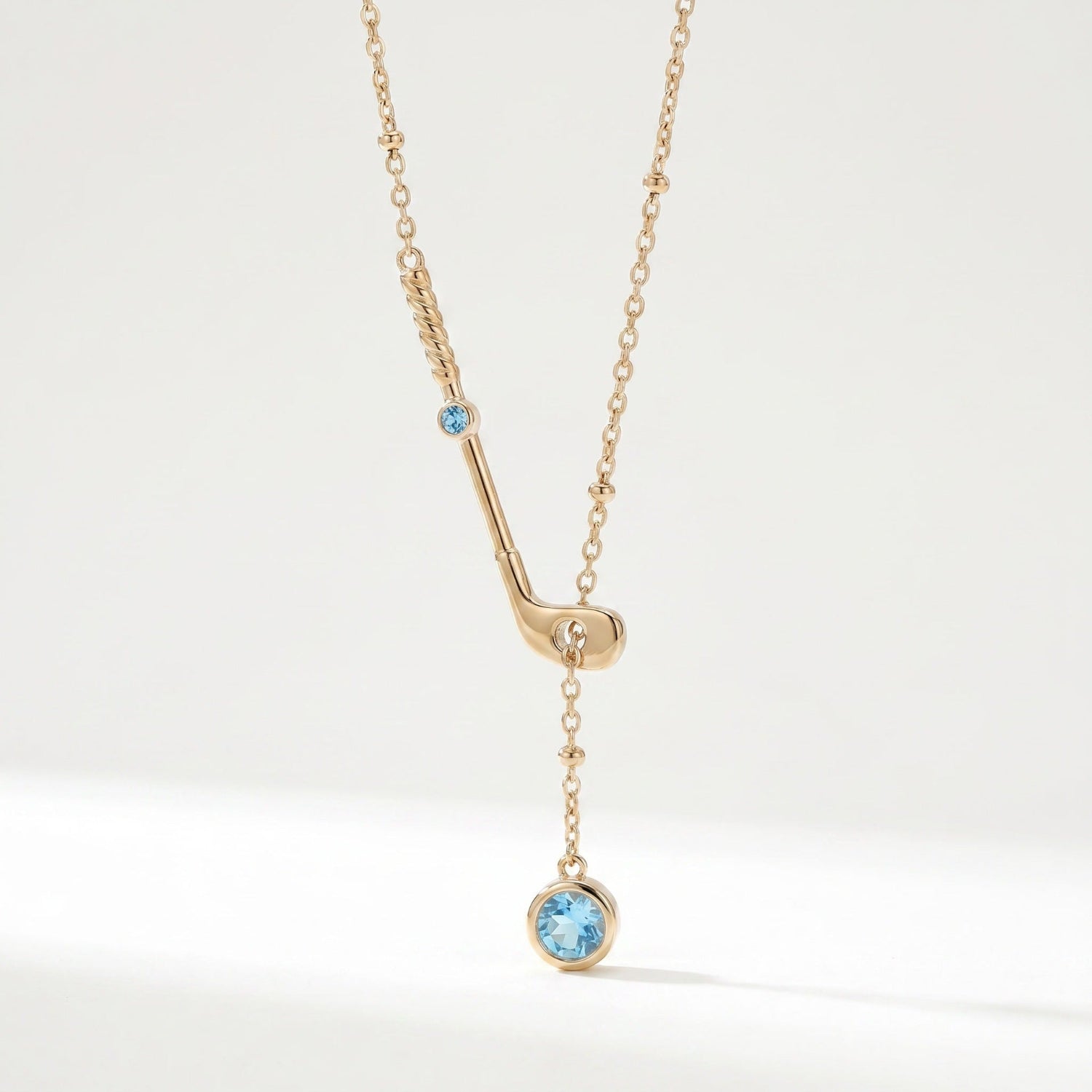 Gold Blue Crystal Golf Necklace JLTN2035