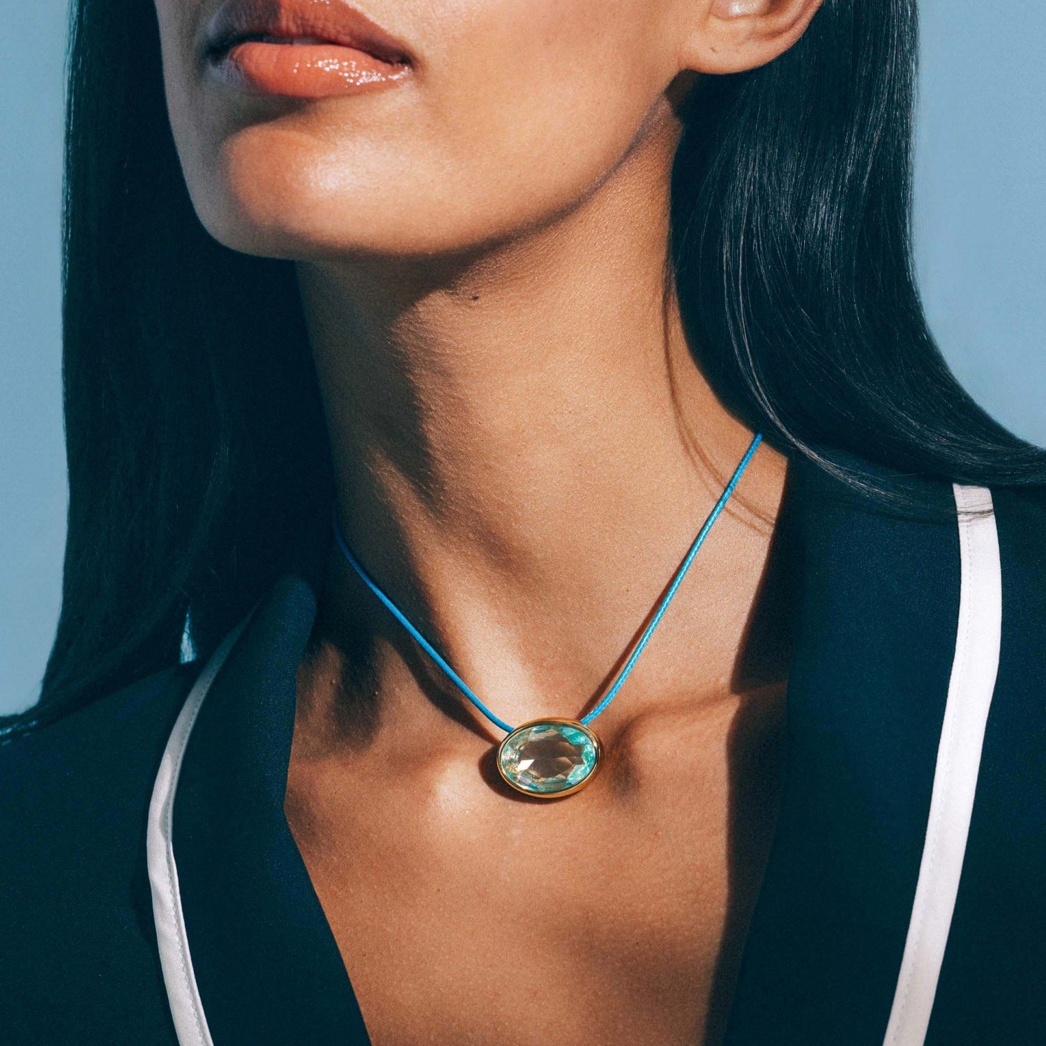 Blue Oval Crystal Boho Necklace JLTN2038