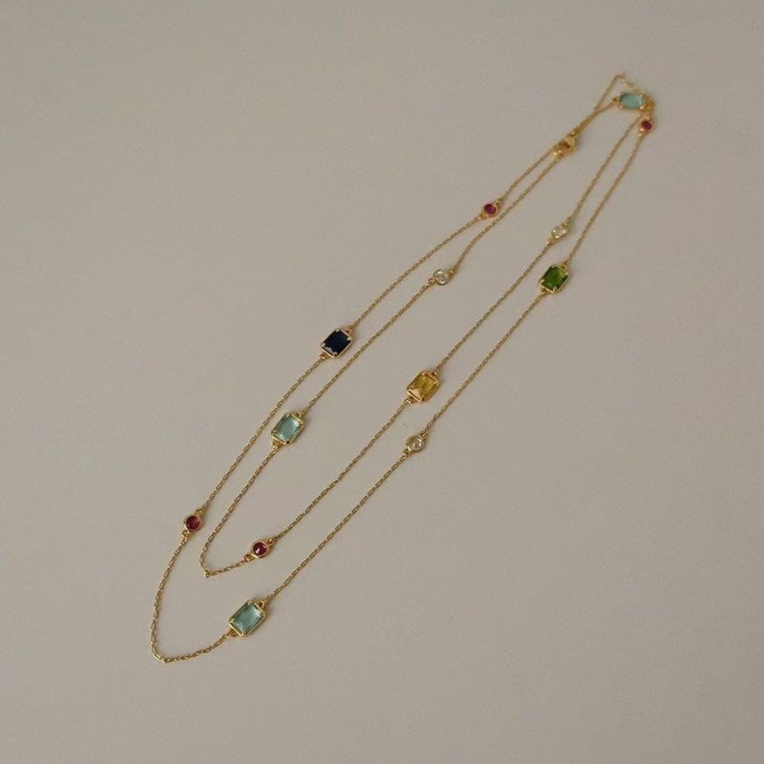Gold Multicolor Rectangle Station Necklace JLTN2041