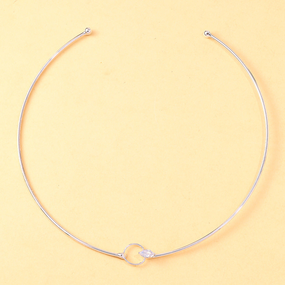 Silver Minimal Oval Crystal Choker JLTN2042