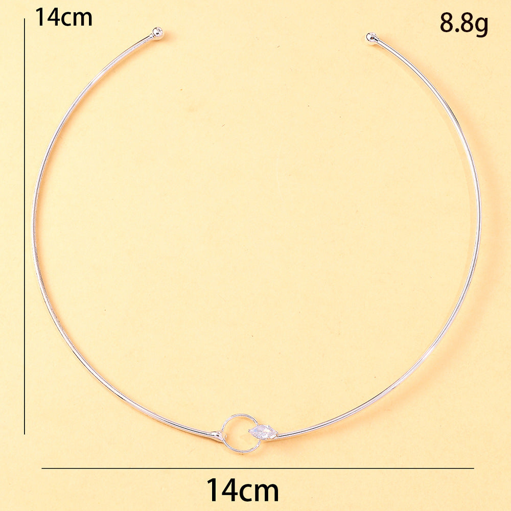 Silver Minimal Oval Crystal Choker JLTN2042
