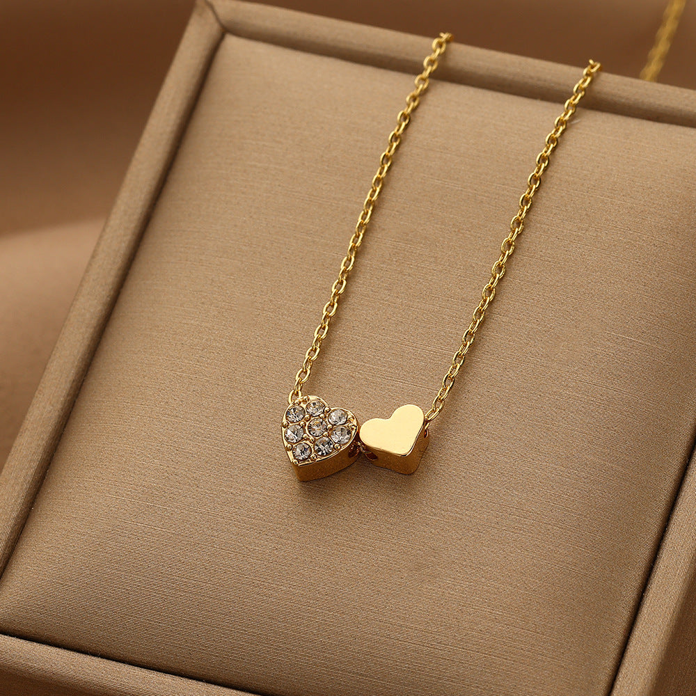 Gold Heart Crystal Layered Necklace JLTN2050
