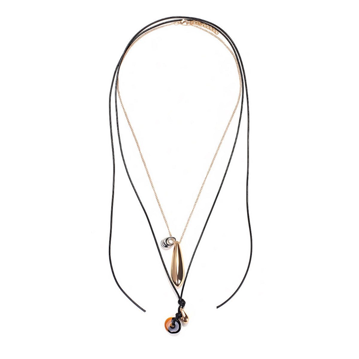 Black Layered Cord Charm Necklace JLTN2053