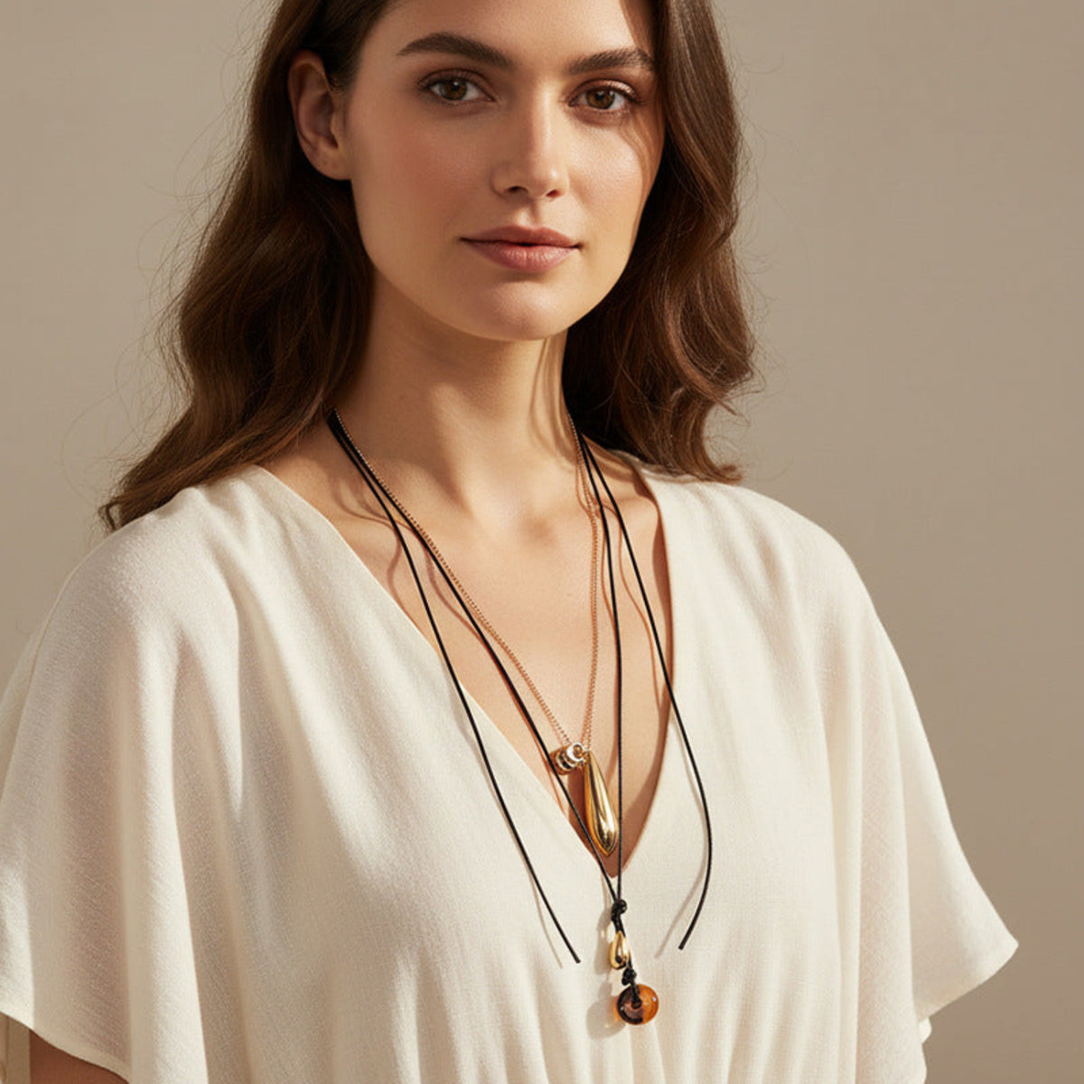 Black Layered Cord Charm Necklace JLTN2053