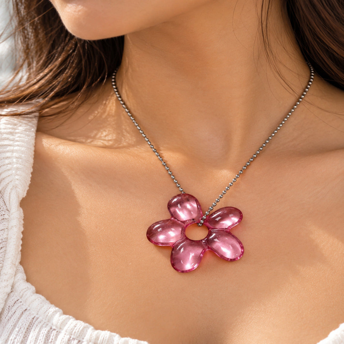 Pink Flower Pendant Necklace JLTN2055