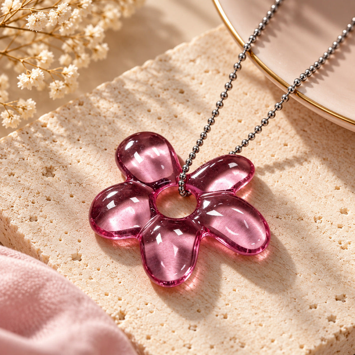 Pink Flower Pendant Necklace JLTN2055