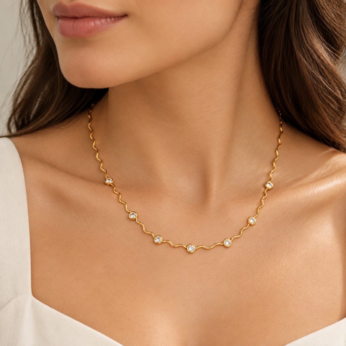 Gold Wavy Chain Minimal Necklace JLTN2056