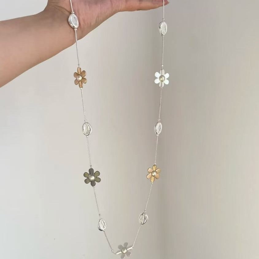 Silver Floral Charm Layered Necklace JLTN2057
