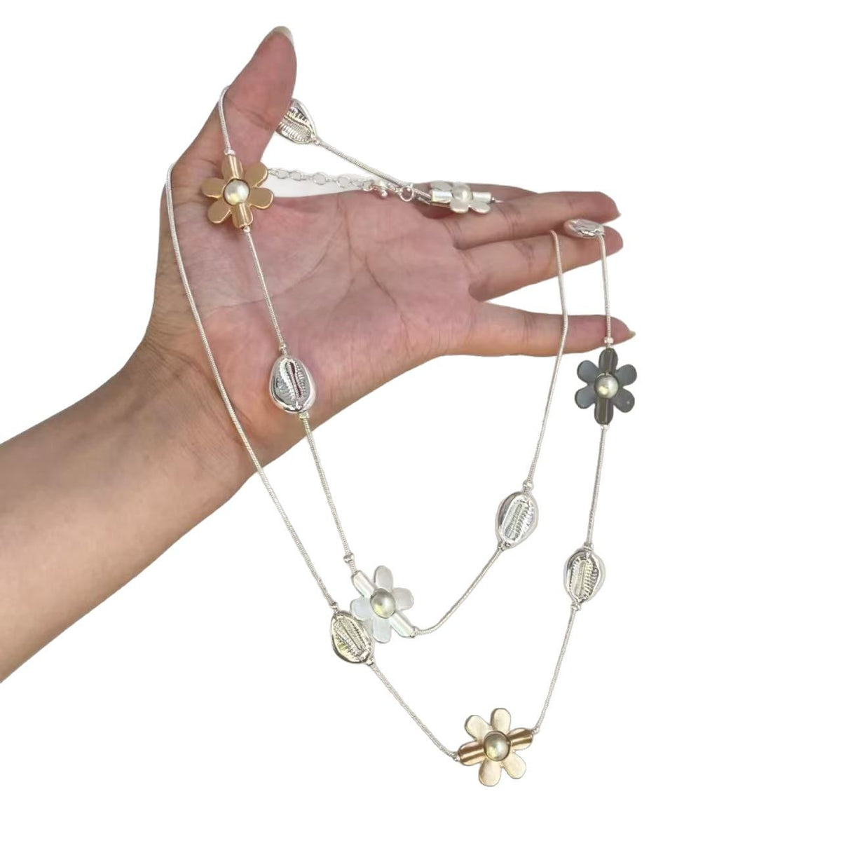 Silver Floral Charm Layered Necklace JLTN2057