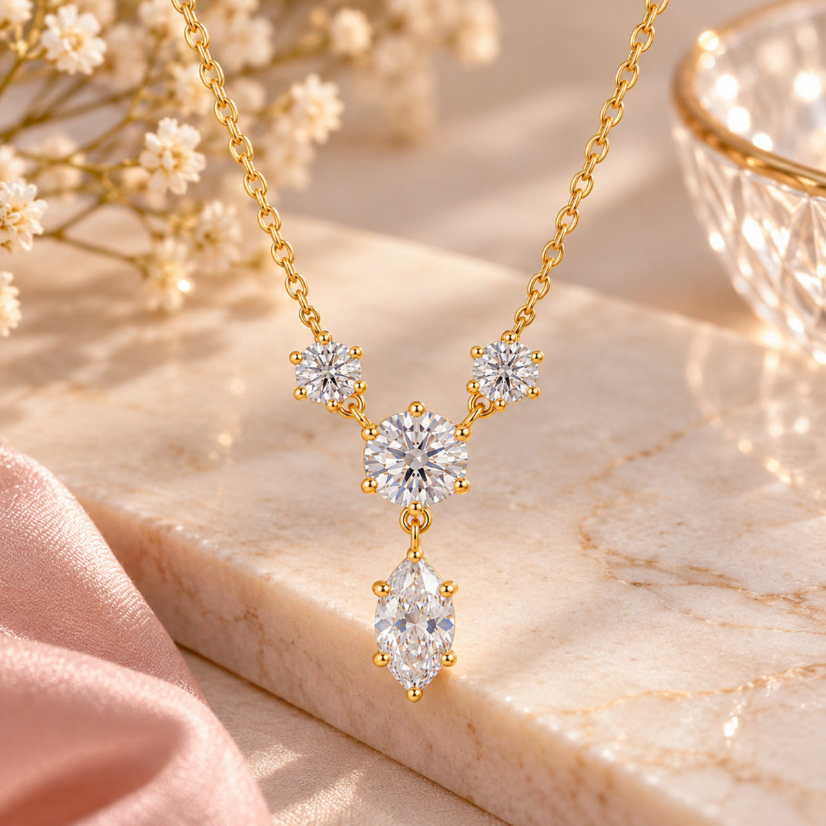 Silver Crystal Floral Necklace JLTN2063