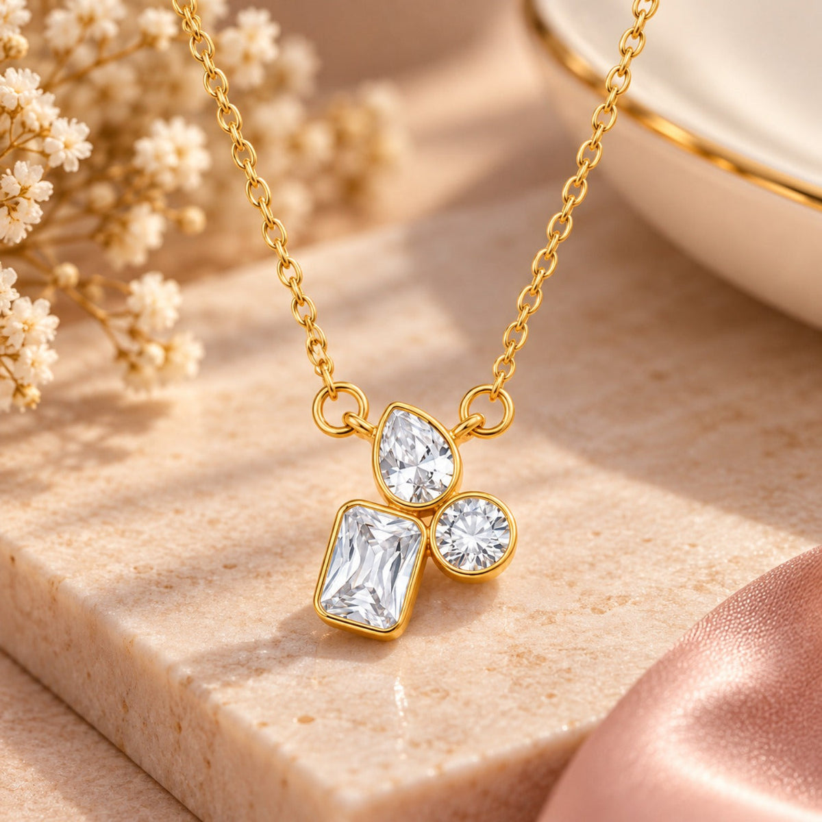 Gold Crystal Floral Necklace JLTN2064