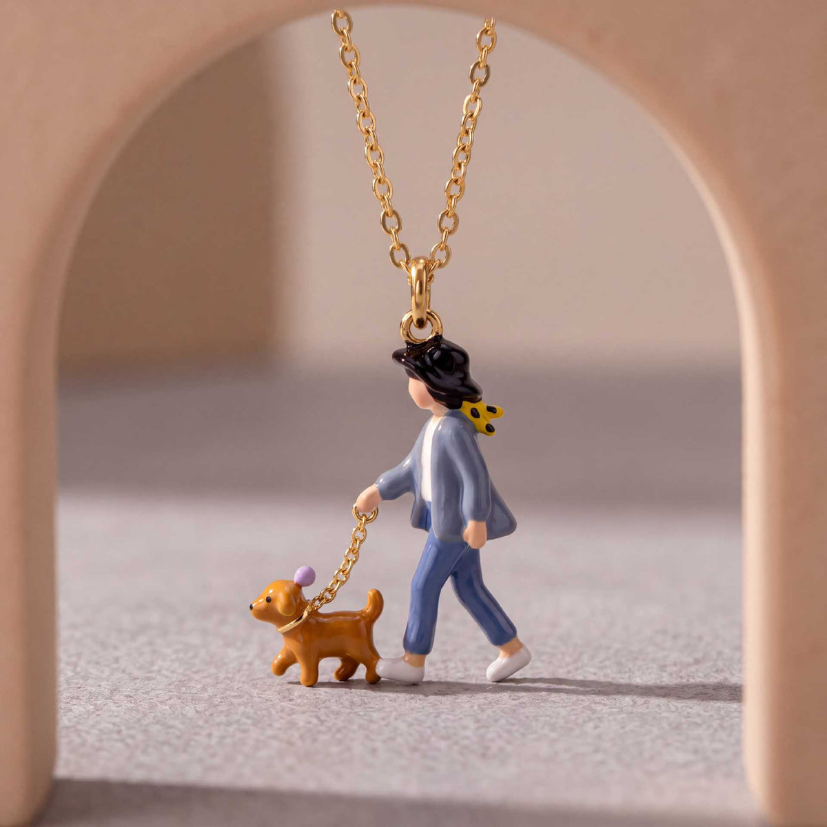 Gold Dog Walker Charm Necklace JLTN2068