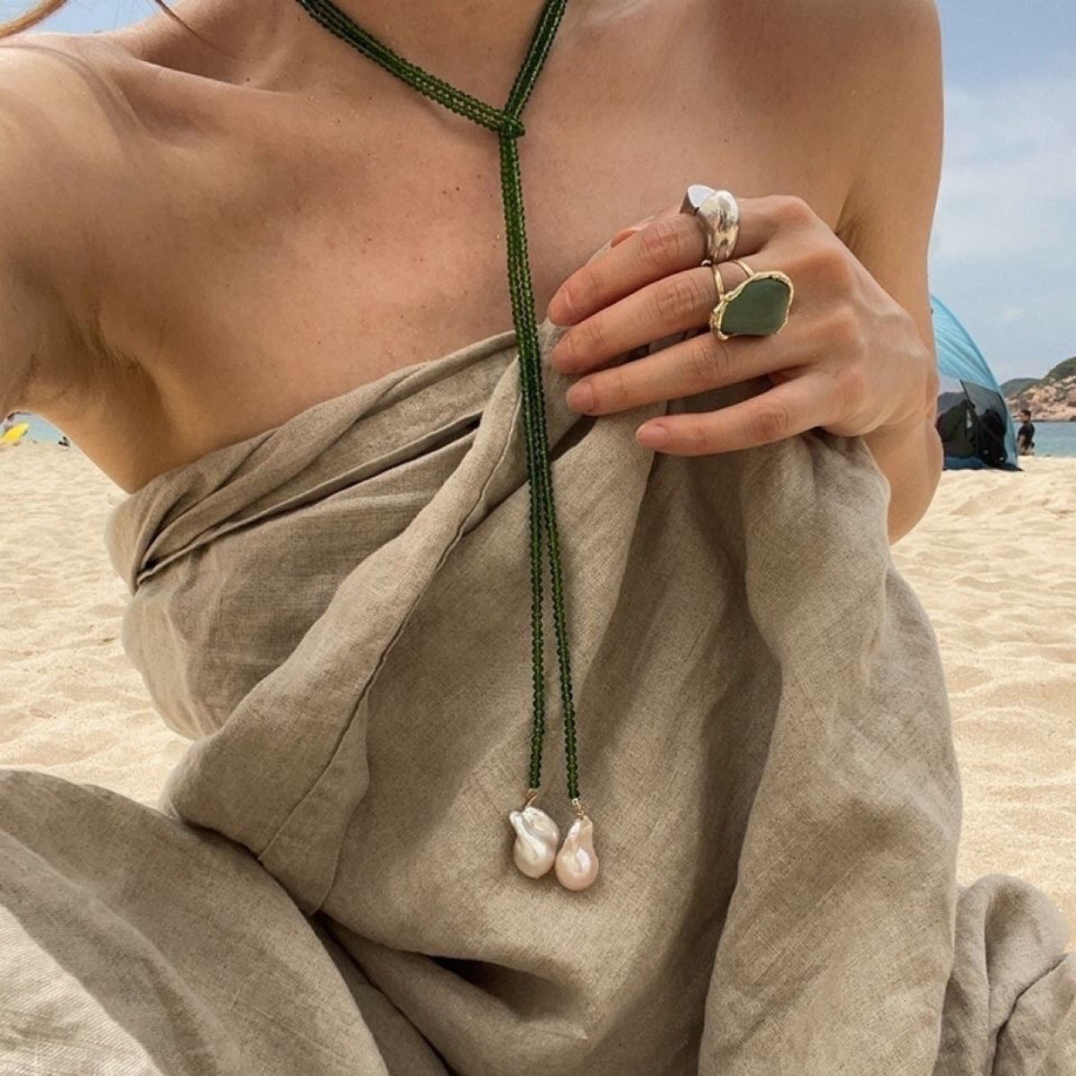 Green Pearl Cord Necklace JLTN2075