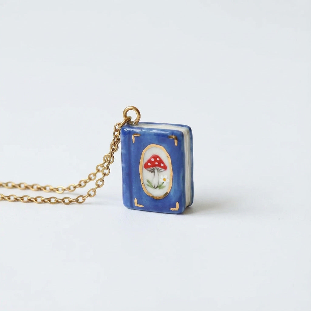 Gold Blue Book Charm Necklace JLTN2077