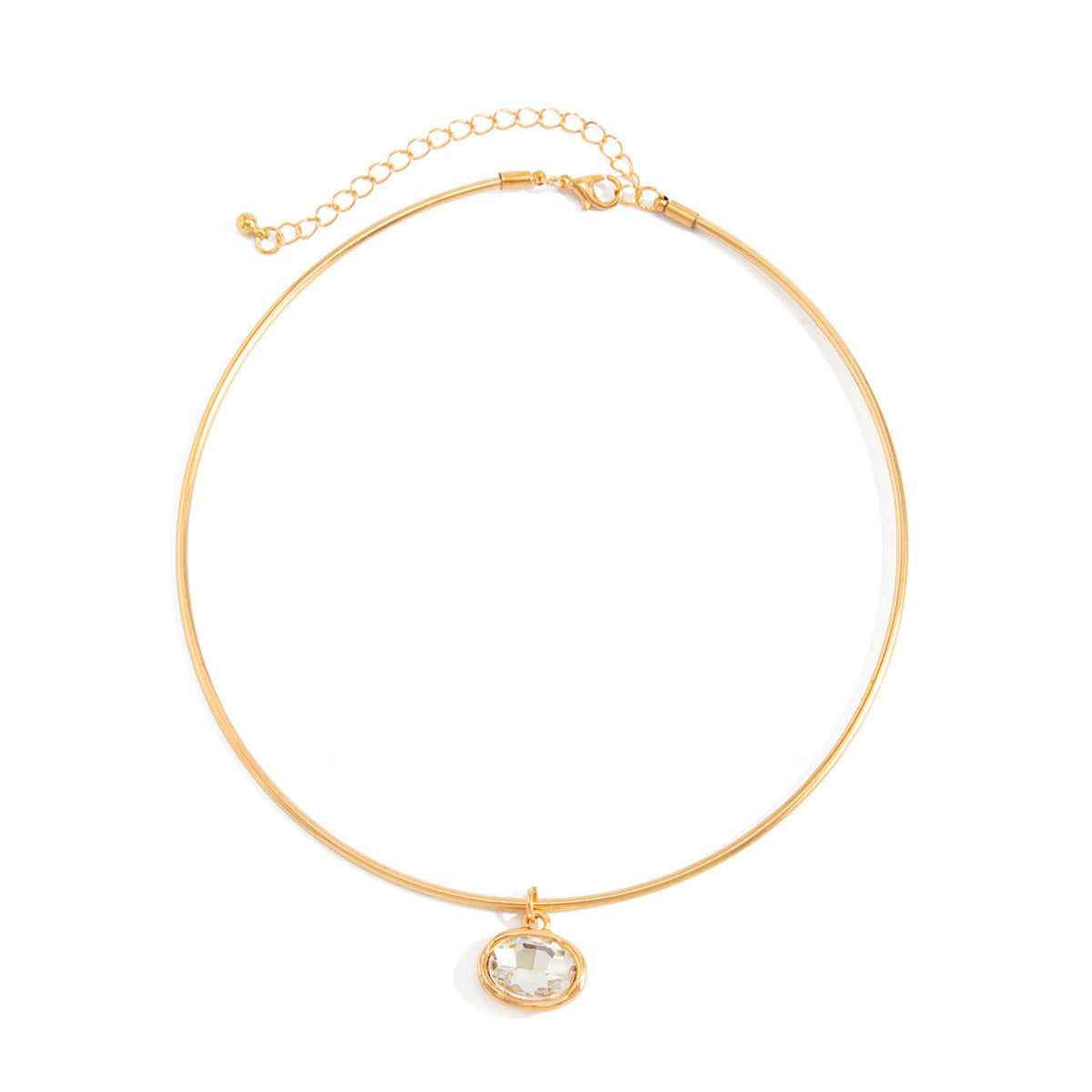 Golden Oval Crystal Pendant Choker JLTN2078