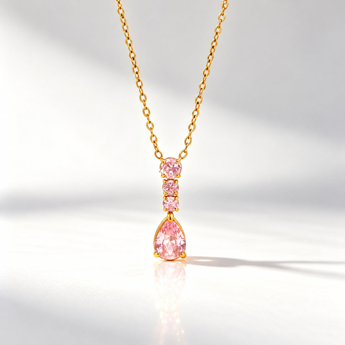 Golden Pink Teardrop Crystal Necklace JLTN2079