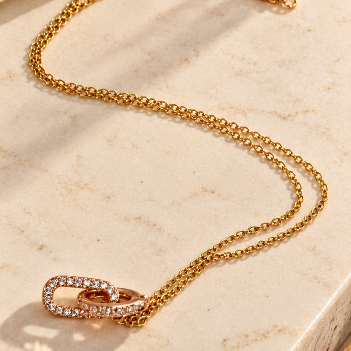 Rose Gold Geometric Crystal Open-Link Pendant Necklace JLTN2086