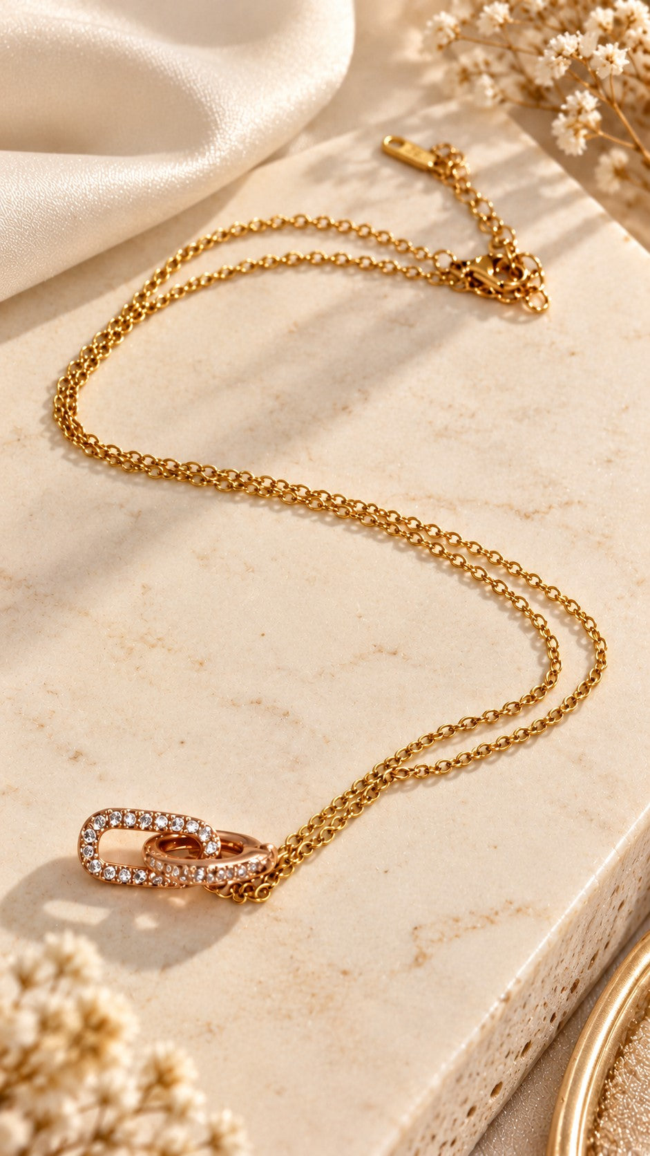 Rose Gold Geometric Crystal Open-Link Pendant Necklace JLTN2086