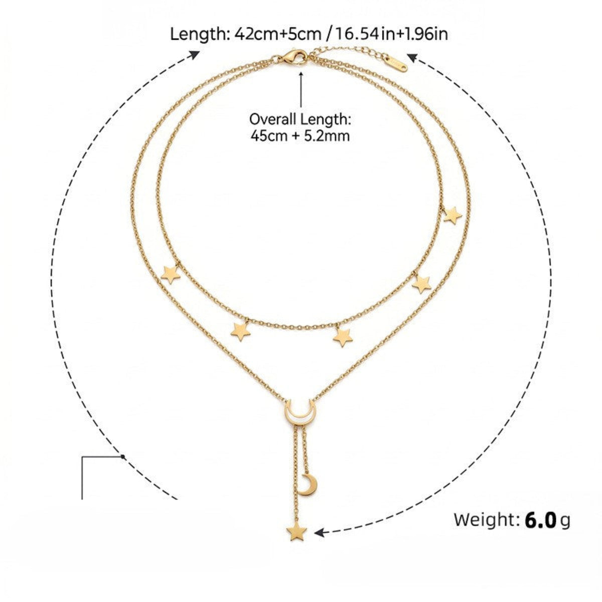 Gold Celestial Star and Crescent Moon Layered Necklace JLTN2092