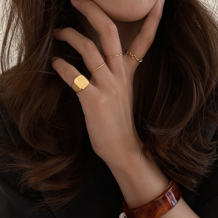 Trendz Square Geometric Metal Gold Ring JLTR0365