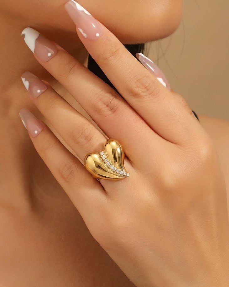 Crystal Embrace Dimensional Heart Gold-tone Ring JLTR0440