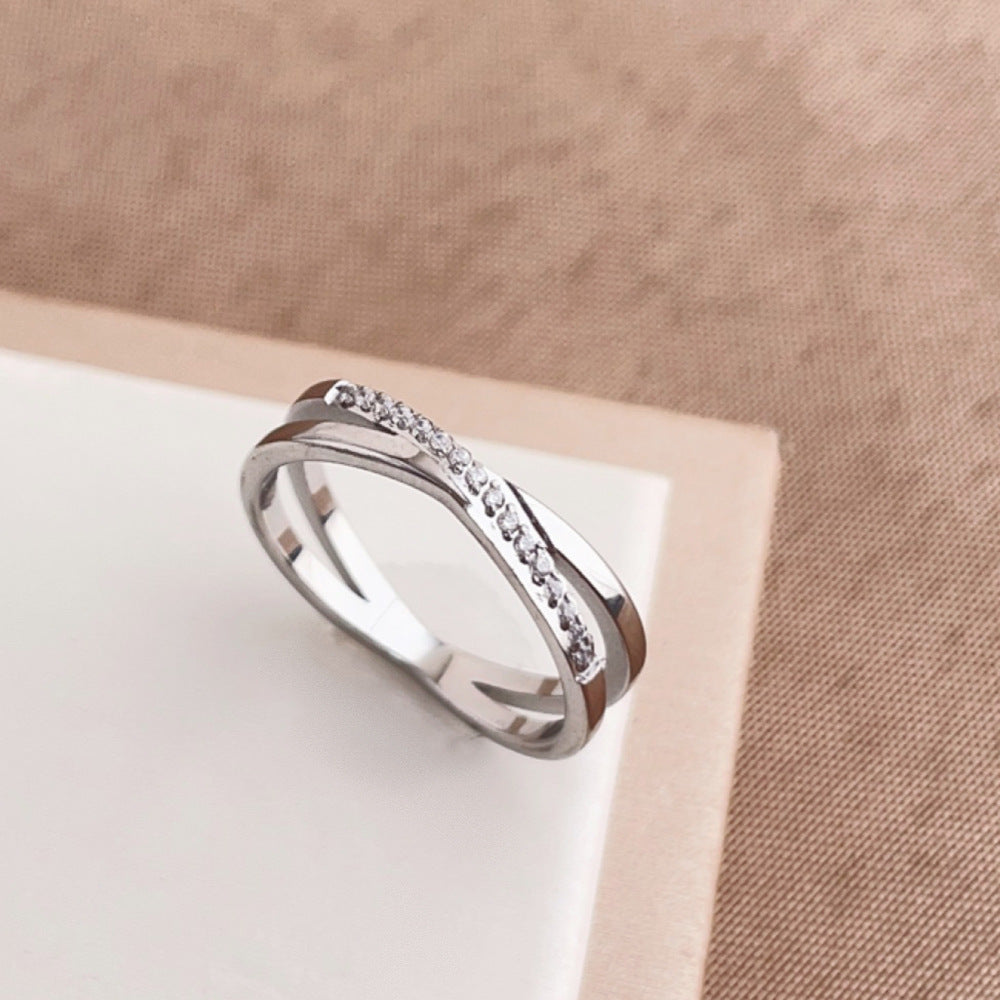 Elegant Crossover Ring with Crystals JLTR0465