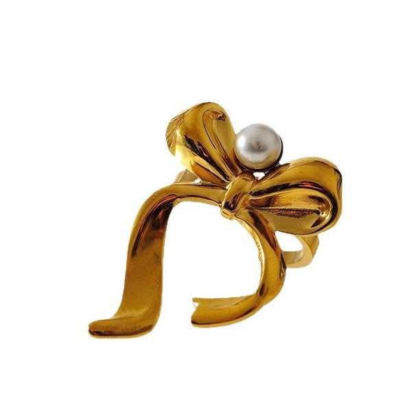 Elegant Ribbon Bow Design Pearl Ring JLTR0479